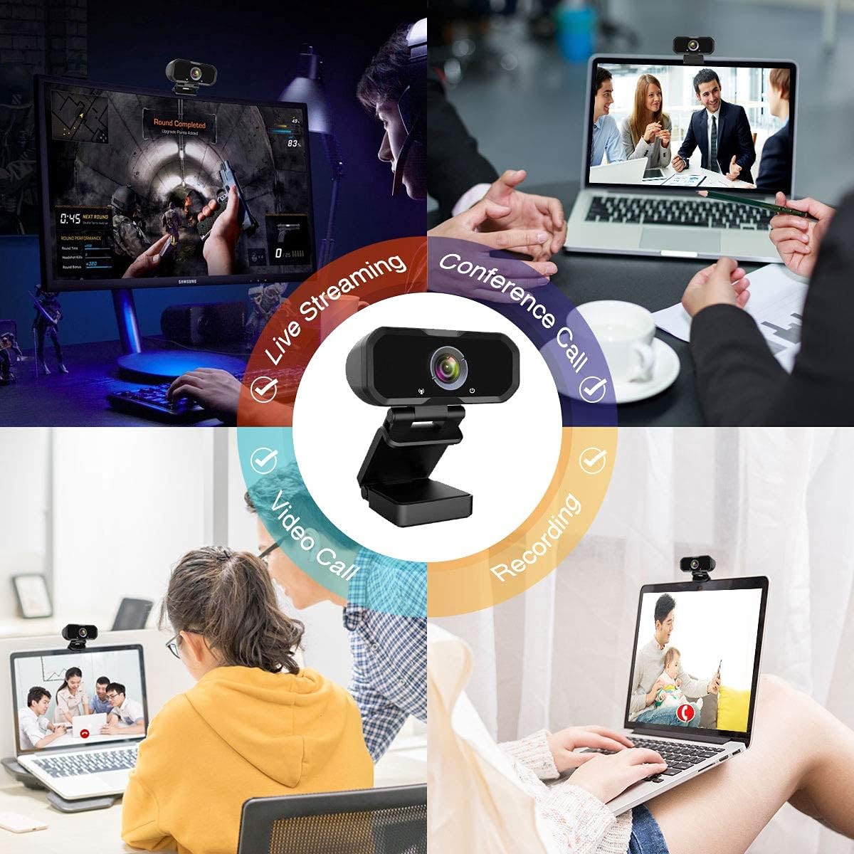 W4 2K Autofocus Webcam with Dual Mics & LED Light, 1080P 60fps/2K 50fps, USB Streaming Camera for PC, Laptop, Switch 2, Desktop - Plug and Play