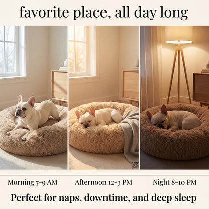 Small Calming Dogs Bed for Small Dogs Anti-Anxiety Machine Washable Fluffy Luxury Anti-Slip Waterproof Mute Base Warming Cozy Soft Pet Puppy Round Bed