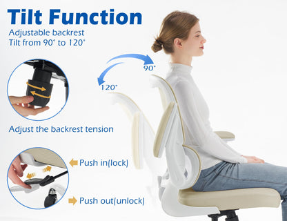 TRALT Ergonomic Office Chair - Desk Chair with Adjustable Lumbar Support Computer Chair - Mesh Comfy Chair with Flip-up Armrests - Gaming Chairs for Adults Home Office (Leather, White)