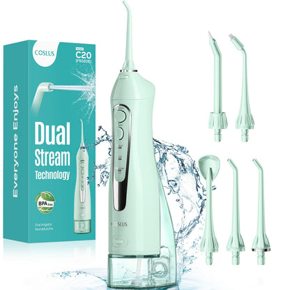 COSLUS ADA Accepted Water Dental Flosser Teeth Pick C20: Portable Cordless Oral Irrigator 300ML Rechargeable Travel Irrigation Cleaner IPX7 Waterproof Electric Flossing Machine, Professional Set Black