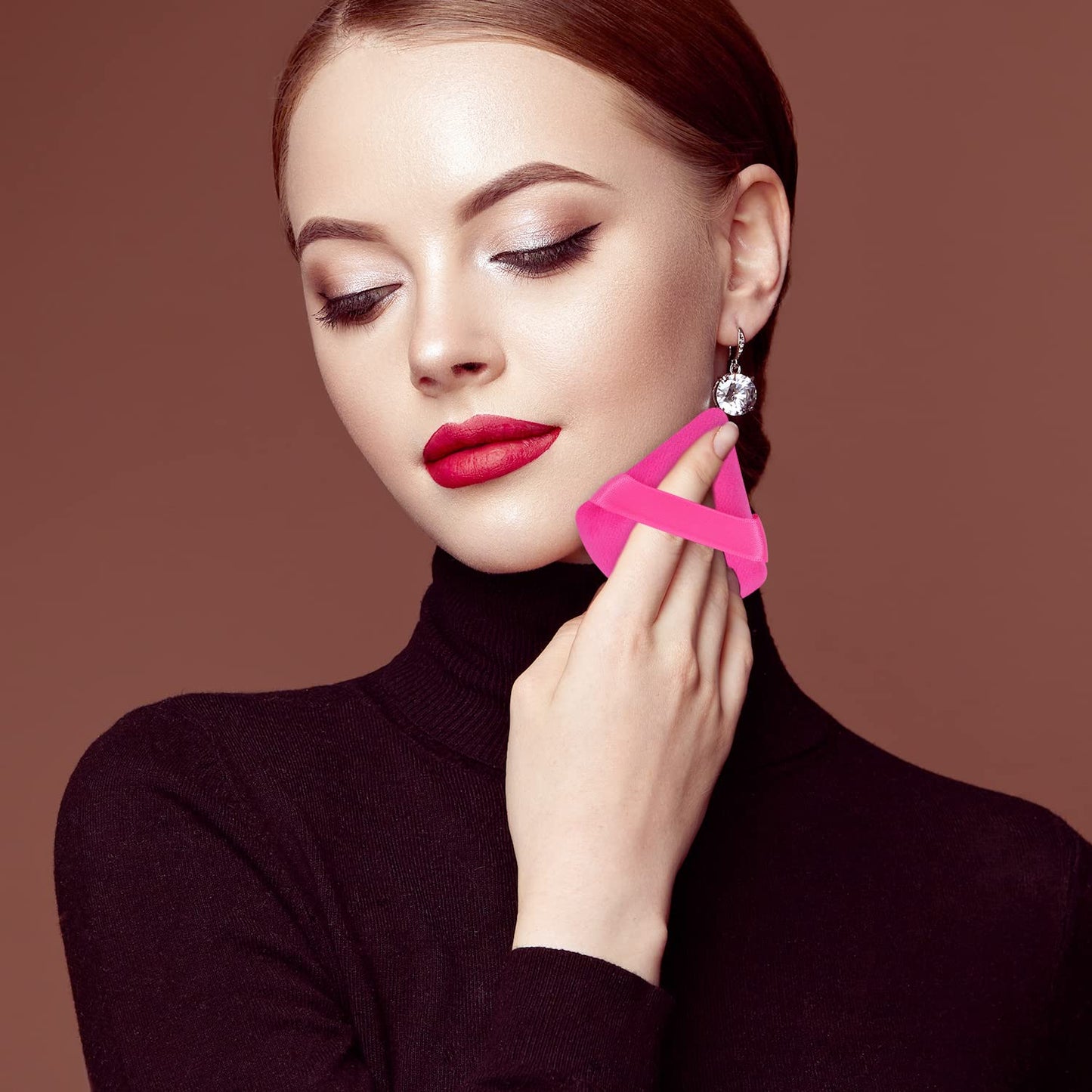 Pimoys 6 Pieces Powder Puff, Face Makeup Sponge Soft Velour Triangle Powder Puffs Beauty Sponge for Loose Powder (Black, Pink)