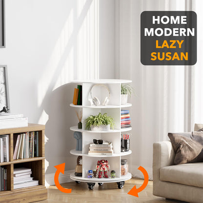 SpaceAid Spinning Shoe Rack with Wheels, 7 Tier Rotating Organizer Shoe Tower Lazy Susan with Thick Bottom, 360 Display Revolving Storage Shelf, Round Circular Rotate Organization, White