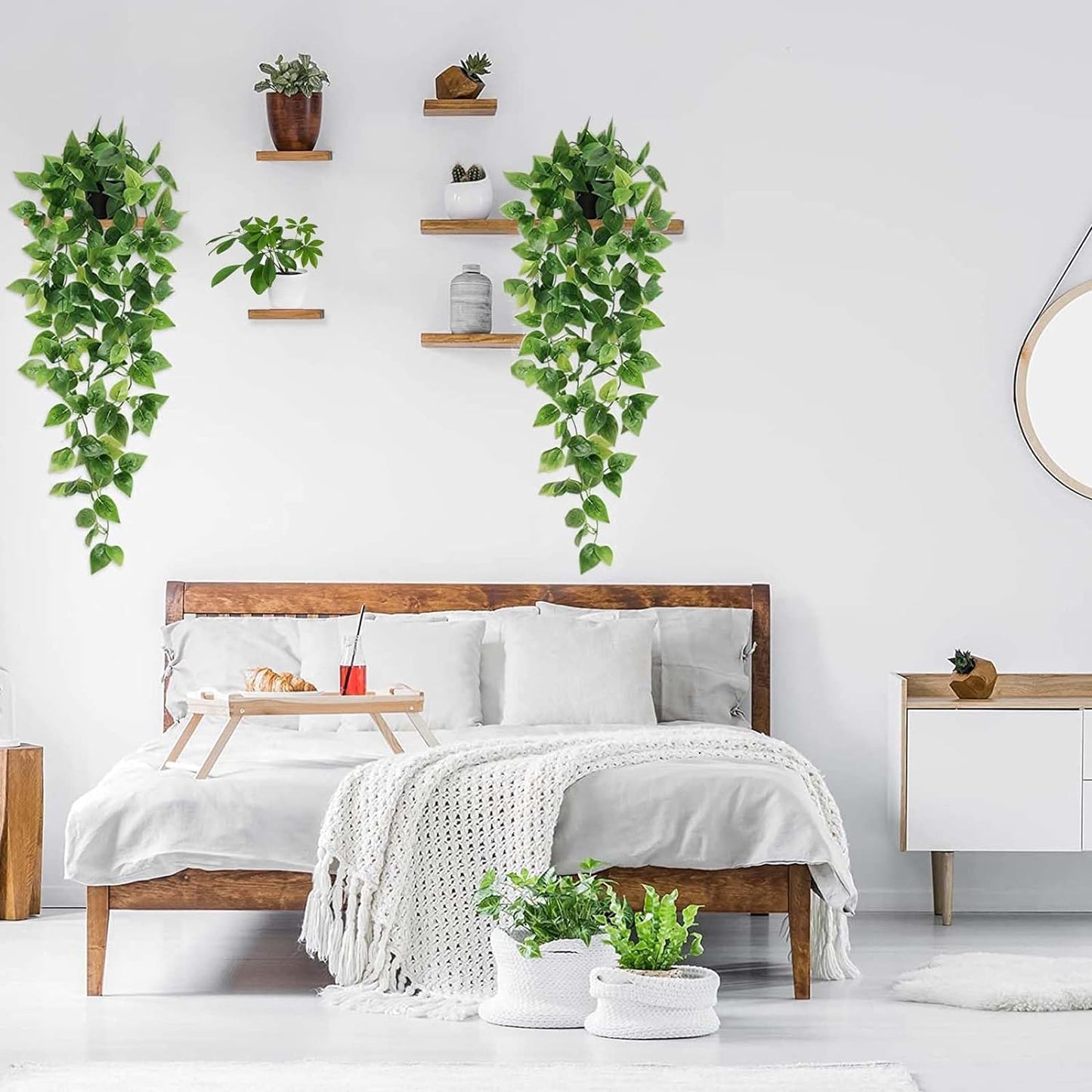 BLEUM CADE Fake Hanging Plants, 2pcs Artificial Pothos Vines Faux Plants Greenery for Wall Home Living Room Office Indoor Outdoor Decor (No Baskets)