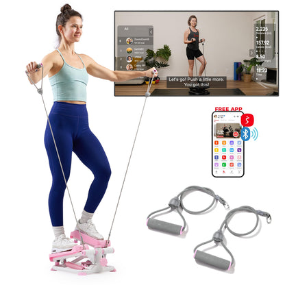 Sunny Health & Fitness Mini Steppers for Exercise at Home, Stair Step Workout Machine with Resistance Bands, Full Body Cardio Equipment, Optional Free SunnyFit App Connection Smart Stepper
