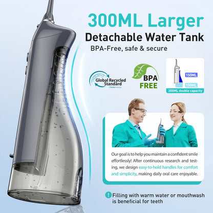 COSLUS ADA Accepted Water Dental Flosser Teeth Pick C20: Portable Cordless Oral Irrigator 300ML Rechargeable Travel Irrigation Cleaner IPX7 Waterproof Electric Flossing Machine, Professional Set Black