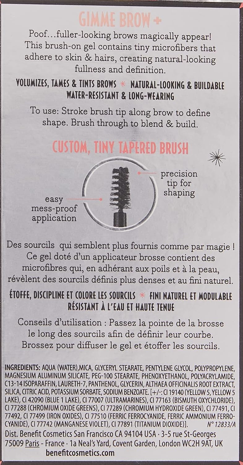 Benefit Cosmetics Gimme Brow + Volumizing Eyebrow Gel, 4.5 - Neutral deep brown, 1 Count