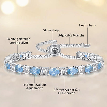 Sterling Silver Birthstone Bracelets for Women White Gold Tennis Bracelets Adjustable Chain 6-9 Inchs Jewelry Hypoallergenic Anniversary Birthday Gifts for Women Mom Wife Her