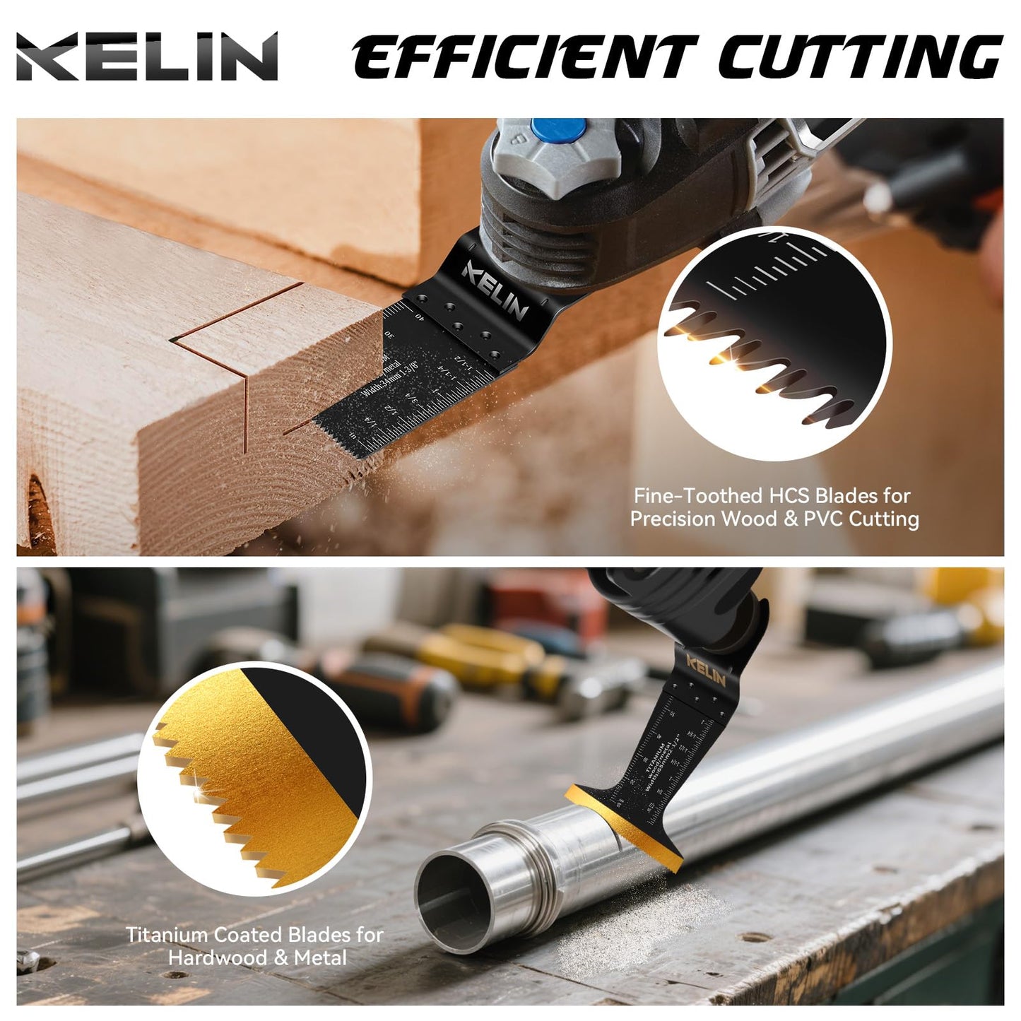 KELIN 6PCS Oscillating Multi Tool Hook Knife Blades, Multitool Saw Blades for Soft Materials Like Roofing Shingles, Carpet, Cardboard & PVC Flooring, Universal Interface