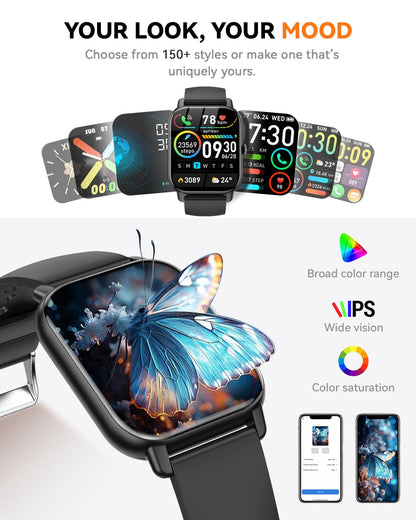 Smart Watches for Men Women, Fitness Tracker with Activity Counter/Sleep Monitor, IP68 Waterproof Smart Watch for Android iPhone iOS Compatible (Jet Black, 1.83)