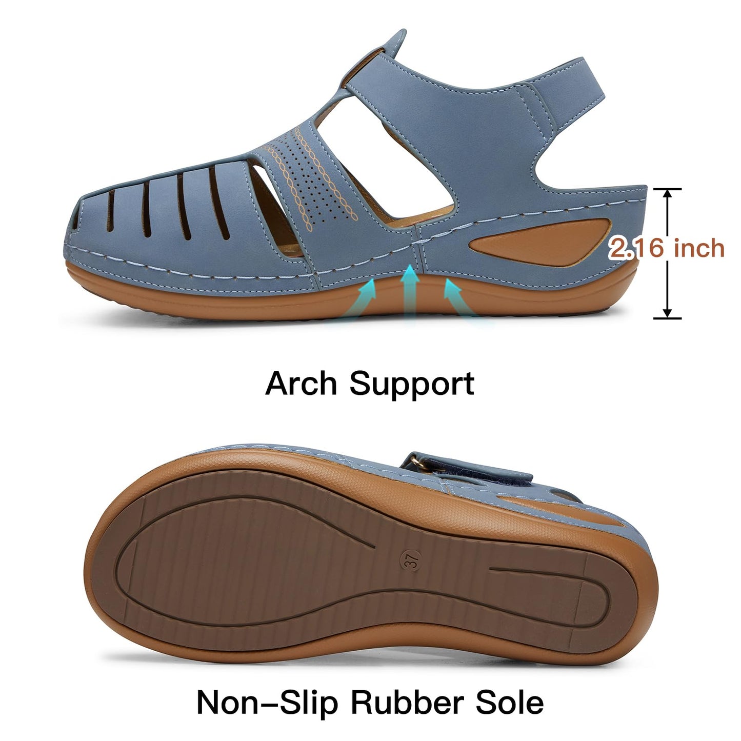 SHIBEVER Women's Wedge Sandals Summer: Closed Toe Sandals for Women Platform Dressy Wedge Size 5-11