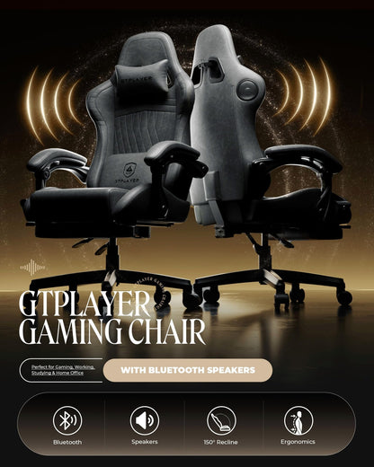 GTPLAYER Gaming Chair for Adults, Ergonomic Computer Game Chairs with Speakers, Footrest & Linkage Armrest, Reclining High Back Silla Gamer for Home Office, Ace Pro, Off-White