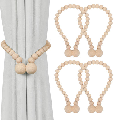 KLOGTSIND Magnetic Curtain Tiebacks, Curtain Holdbacks for Curtains 2 Pack, Wood Bead Curtain Holders for Boho Bedroom Decor, Baby Nursery Decor, Farmhouse Decor