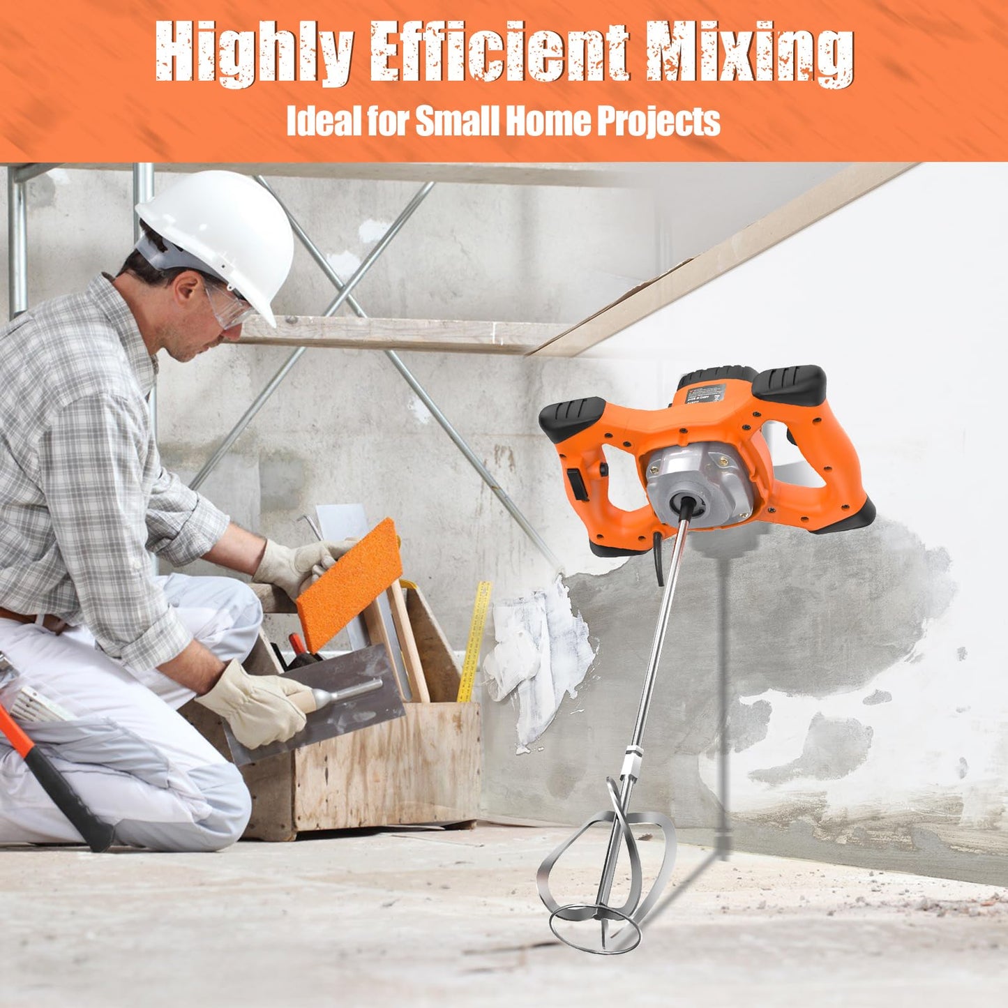 IMAYCC Handheld Cement Mixer, Portable Concrete Mixer,110V 6 Speed Mixing Drill, 2100W Drill Mixer for mud,Motar,Paint, Grout, Plaster,Thinset etc.
