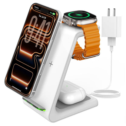 JoyGeek 3 in 1 Charging Station for Apple Devices, Wireless Charger Stand for iPhone 17/16/15/14/13/12/11/SE/X Pro Max Plus - Apple Watch 11/10/9/Ultra 2/8/SE/7/6/5 - AirPods Pro 2/3/2