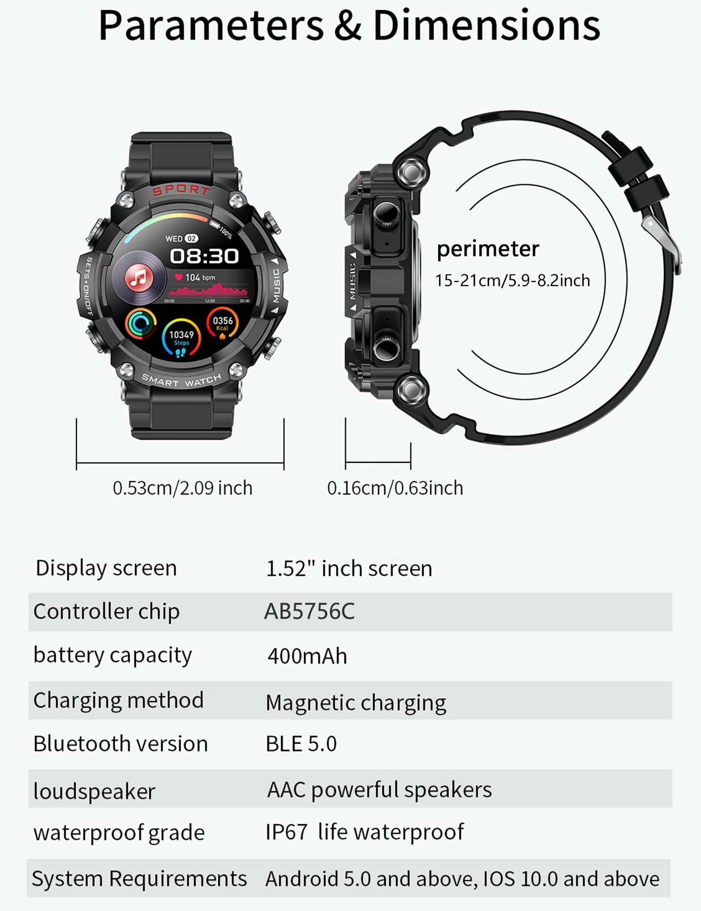 Smart Watch with Earbuds for Men, Smart Watches for Android Phones, Bluetooth Calling can Answer and Make Calls, Military Resistant Fitness, Sports Fitness Tracker with Step,Heart Rate