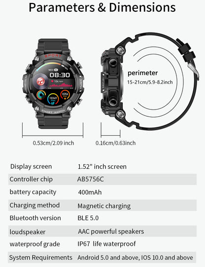 Smart Watch with Earbuds for Men, Smart Watches for Android Phones, Bluetooth Calling can Answer and Make Calls, Military Resistant Fitness, Sports Fitness Tracker with Step,Heart Rate