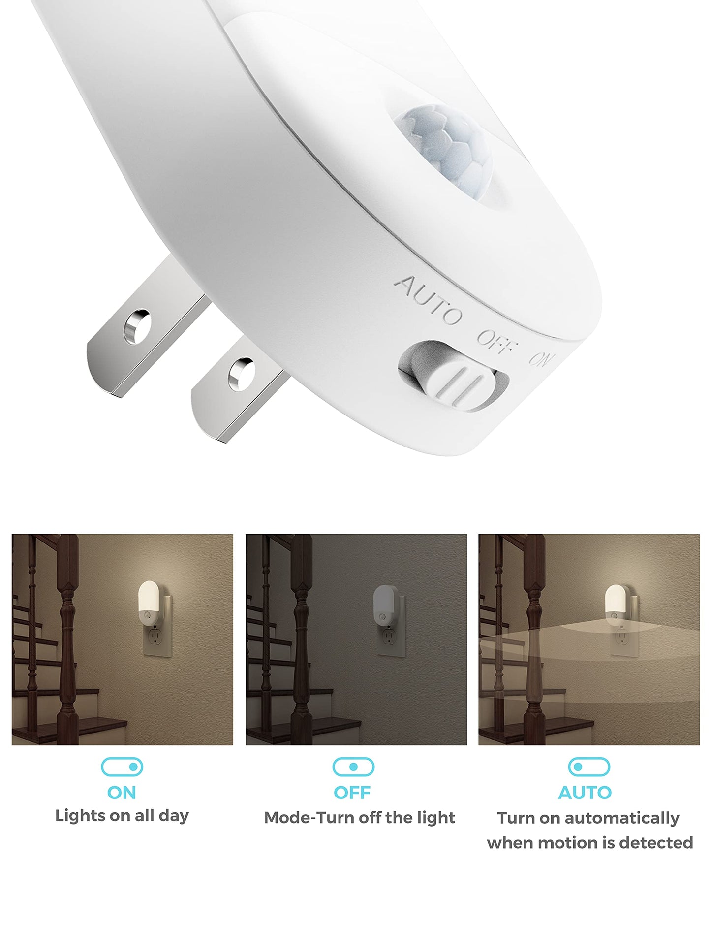 L LOHAS LED Motion Sensor Night Light, 2Pack, Motion Activated Night Light, Night Lights Plug into Wall Motion Sensor, 3000K Warm White, Adjustable Brightness 30/60LM, for Kids Adults Bathroom Bedroom