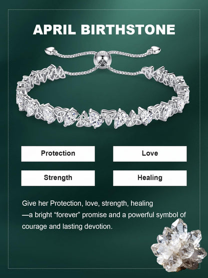 Birthstone Bracelets for Women, Pear Cut Tennis Bracelet 925 Sterling Silver, 6-9 Inch Adjustable Celtic Knot, Anniversary Birthday Jewelry Gifts for Women