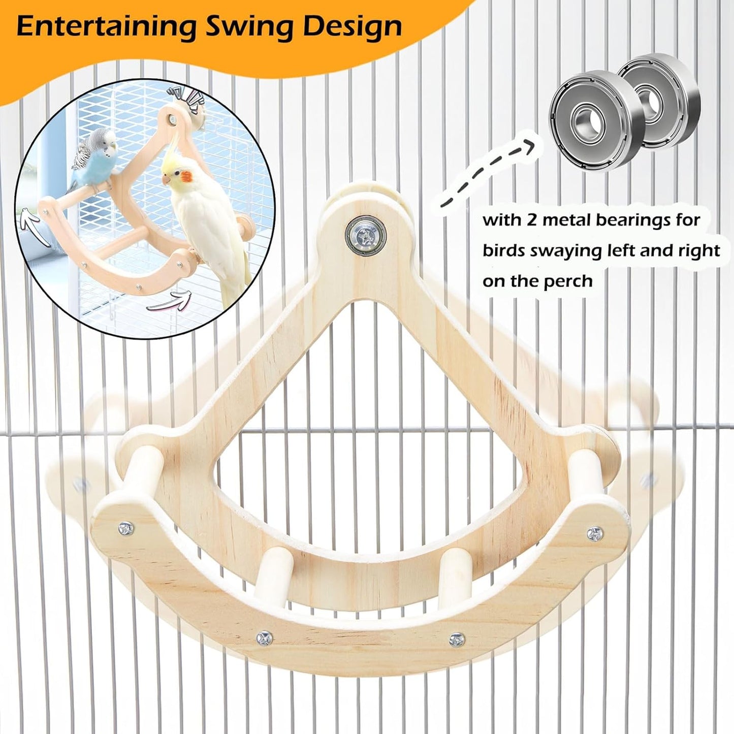Bird Perch Toy, Interactive Rocking Parakeet Toys and Perches, Wooden Exercise Wheel Cockatiel Toys, Intelligence Puzzle Birds Enrichment Toy for Parrot, Bird Cage Accessories Perch for Budgies Conure