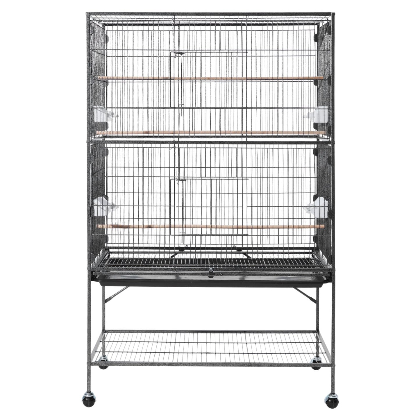 VEVOR Bird Cage, 24.6 x 16.7 x 53.9 inch, Flat Top, Wrought Iron Bird Flight Cage with Perches, Slide-Out Tray and Plastic Feeders, Casters, for Parrot, Blue Tit, Cockatiel, Canary, Budgerigar, Conure