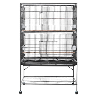 VEVOR Bird Cage, 24.6 x 16.7 x 53.9 inch, Flat Top, Wrought Iron Bird Flight Cage with Perches, Slide-Out Tray and Plastic Feeders, Casters, for Parrot, Blue Tit, Cockatiel, Canary, Budgerigar, Conure