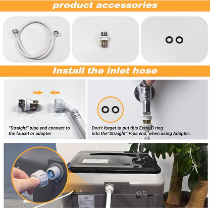 Portable Washing Machine, 17.7lbs Full-Automatic Small Washing Machine for Apartment, 10 Wash Programs with Drain Hose Dorm Size Portable Washer for RV, Home, College, Grey