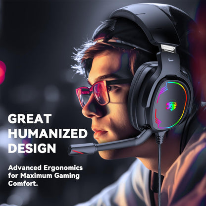 Jimonyer Gaming Headset for PS5 PS4 Xbox Series X|S PC Switch, 7.1 Surround Sound Over Ear Headphones with Noise Canceling Mic, RGB LED Light, Soft Memory Earmuffs Headset for Gaming or Work (Blue)