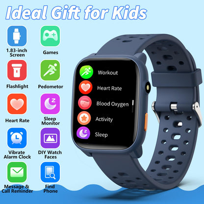 Smart Watch for Kids with 12 Puzzle Games, 1.83" Fitness Tracker Watch Heart Rate Sleep Monitor, Pedometer, Alarm Clock, Flashlight, Gift for 6-12 Year Old Boys Girls