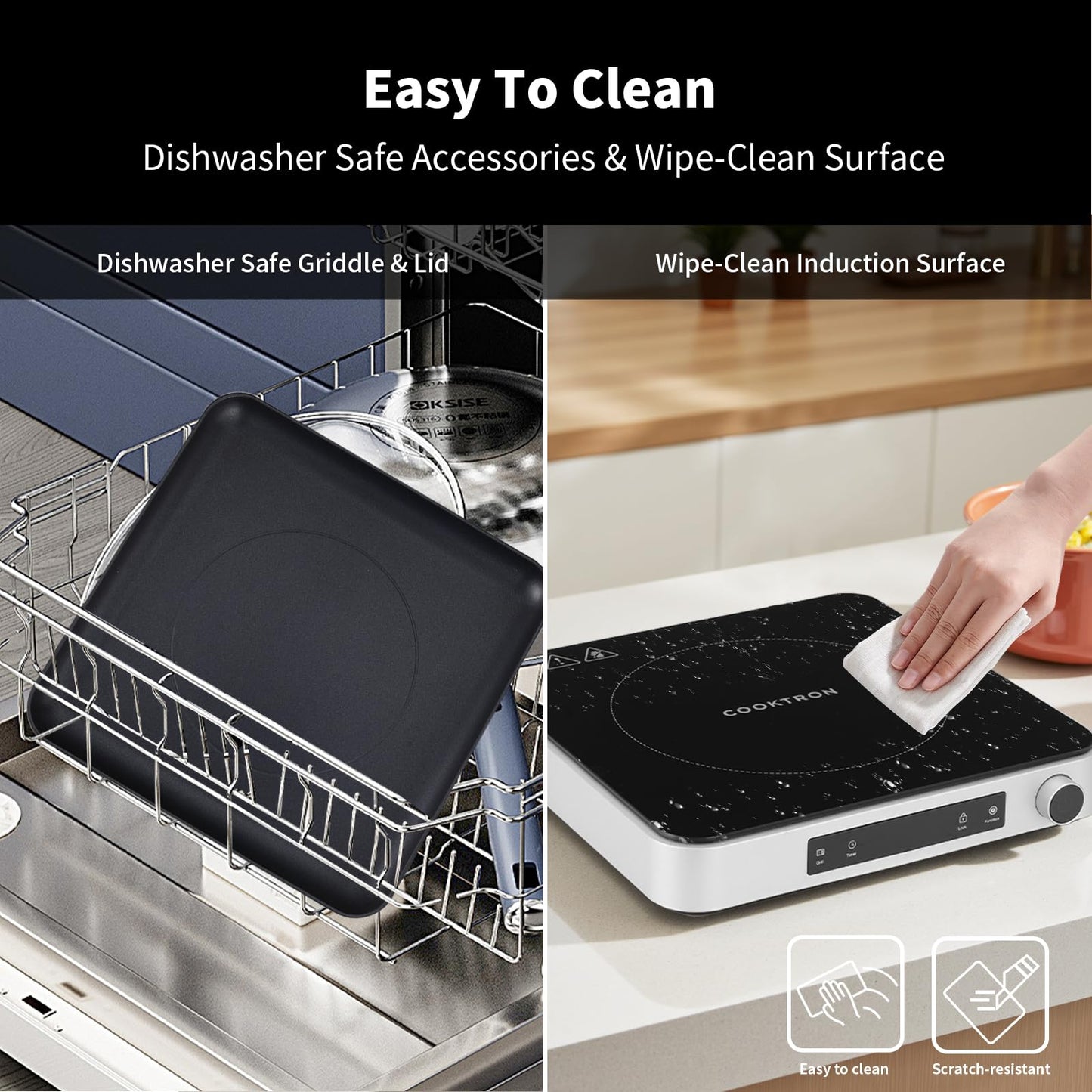 COOKTRON Double Induction Cooktop Burner with Fast Warm-Up Mode, 1800w 2 Burner with 10 Temperature 9 Power Settings, Portable Dual Induction Cooker Cooktop with Child Safety Lock & Time