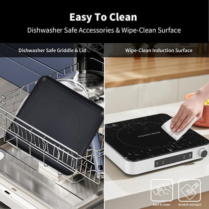 COOKTRON Double Induction Cooktop Burner with Fast Warm-Up Mode, 1800w 2 Burner with 10 Temperature 9 Power Settings, Portable Dual Induction Cooker Cooktop with Child Safety Lock & Time