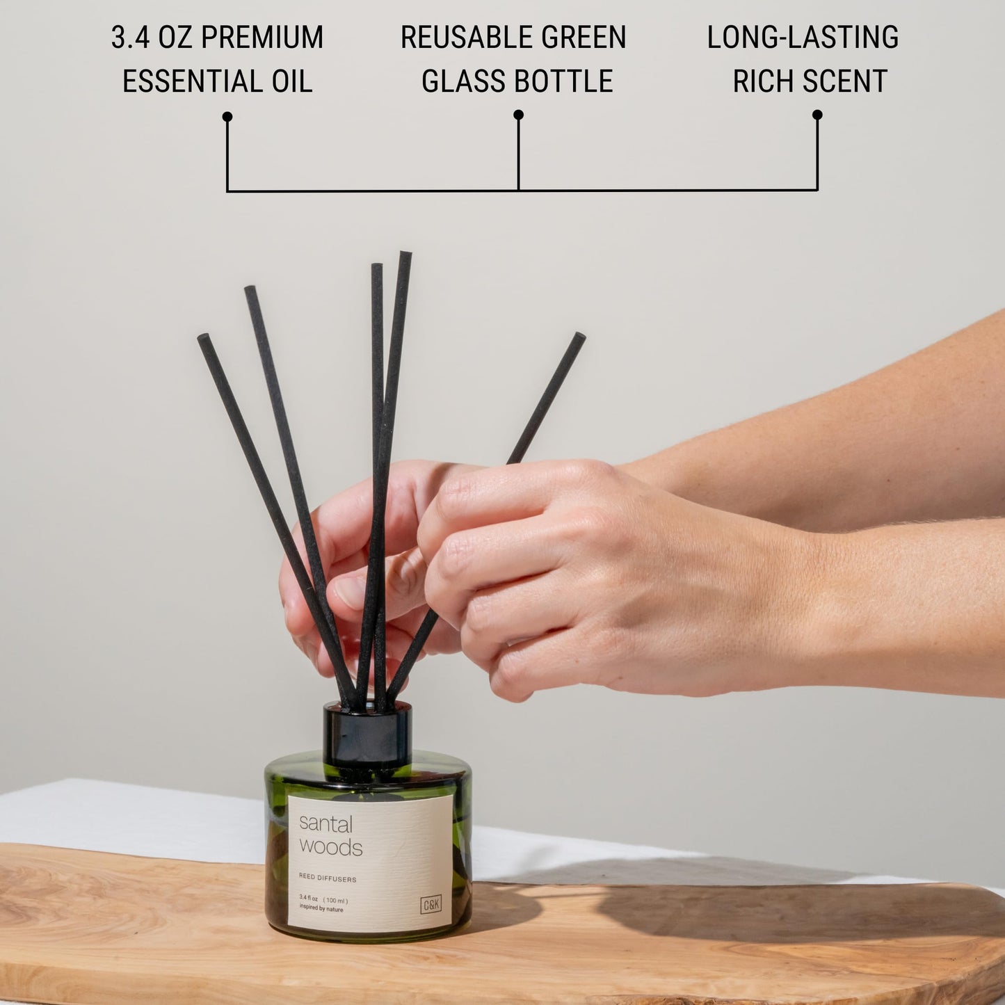 Craft & Kin Reed Diffuser with Dried Flowers | 5 oz Stone Fruit & Sage Scented Holiday Reed Diffusers for Home, Bathroom | Scent Sticks | Elegant Fragrance Home Decor for Men & Women