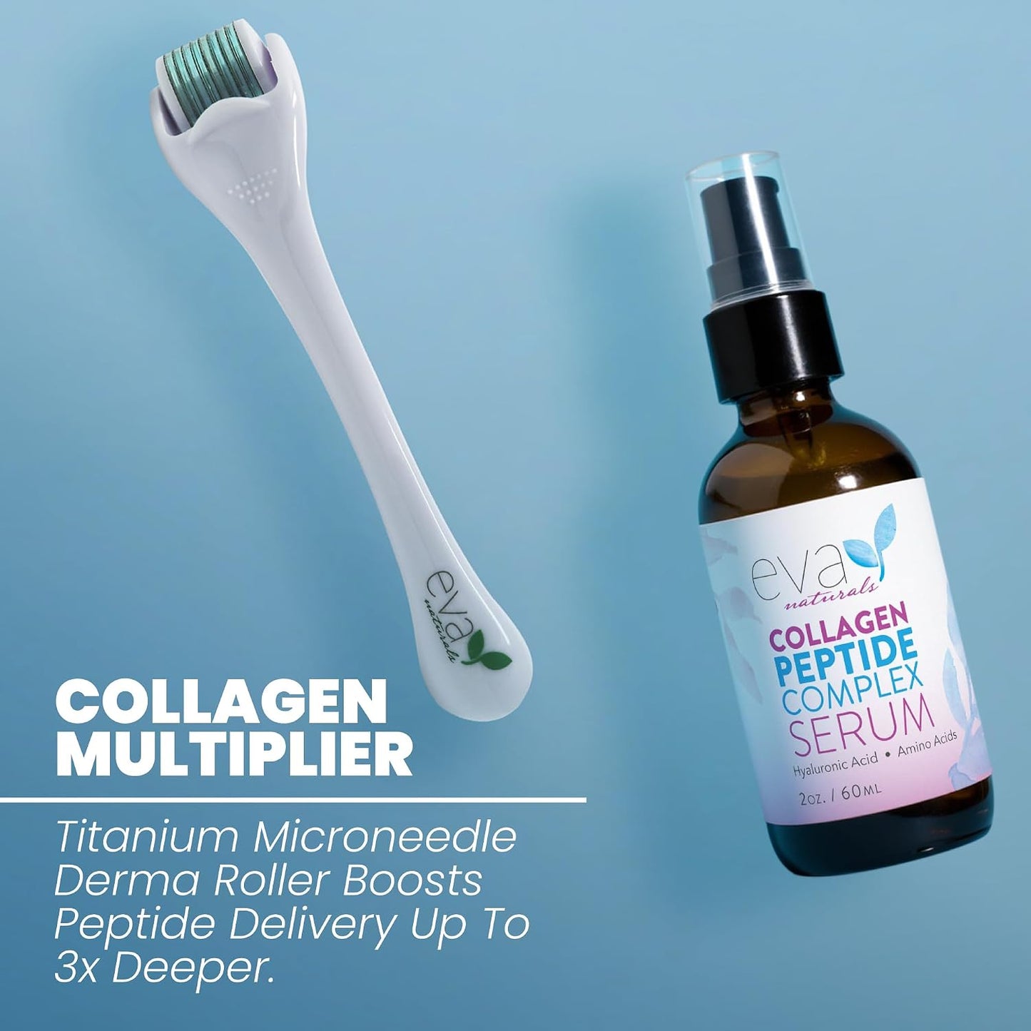 Collagen Serum for Face by Eva Naturals - Anti Aging Multi Peptide Face Serum with Hyaluronic Acid - Firming Hydrating Wrinkle Reducer Peptide Serum for Women & Men - Fragrance Free 2 oz