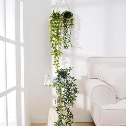 BLEUM CADE Fake Hanging Plants, 2pcs Artificial Pothos Vines Faux Plants Greenery for Wall Home Living Room Office Indoor Outdoor Decor (No Baskets)
