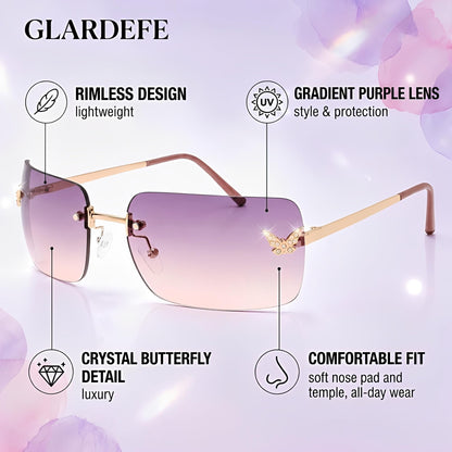 Y2k Sunglasses for Women - Trendy Rimless 2000s Fashion Sun Glasses Rave Shades