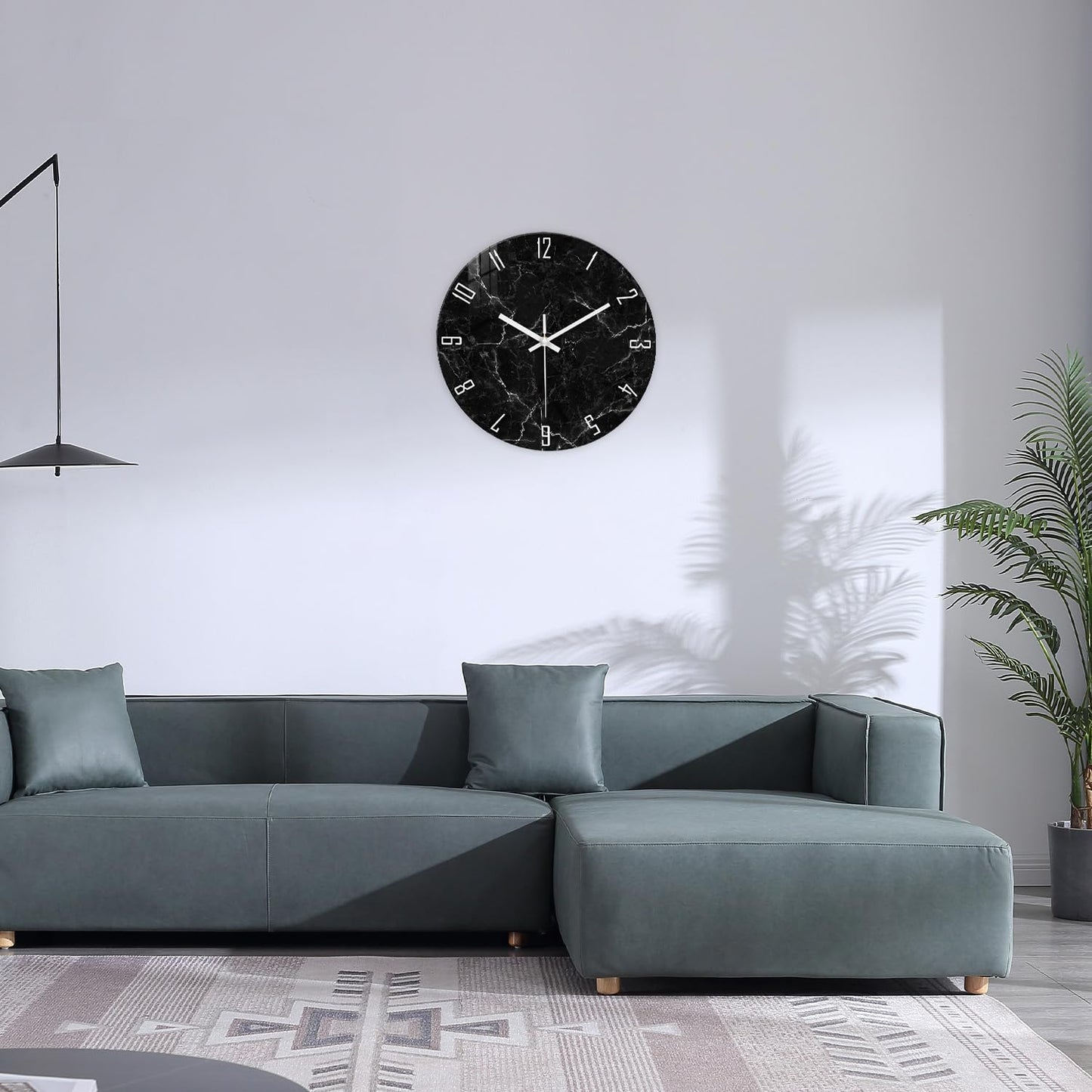 White Marble Glass Wall Clocks Battery Operated 12 Inch Abstract Decorative Analog Wall Clocks for Living Room Bedroom Office Silent Wall Clock Modern