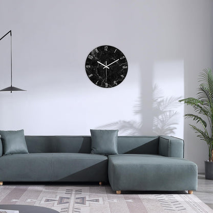 White Marble Glass Wall Clocks Battery Operated 12 Inch Abstract Decorative Analog Wall Clocks for Living Room Bedroom Office Silent Wall Clock Modern