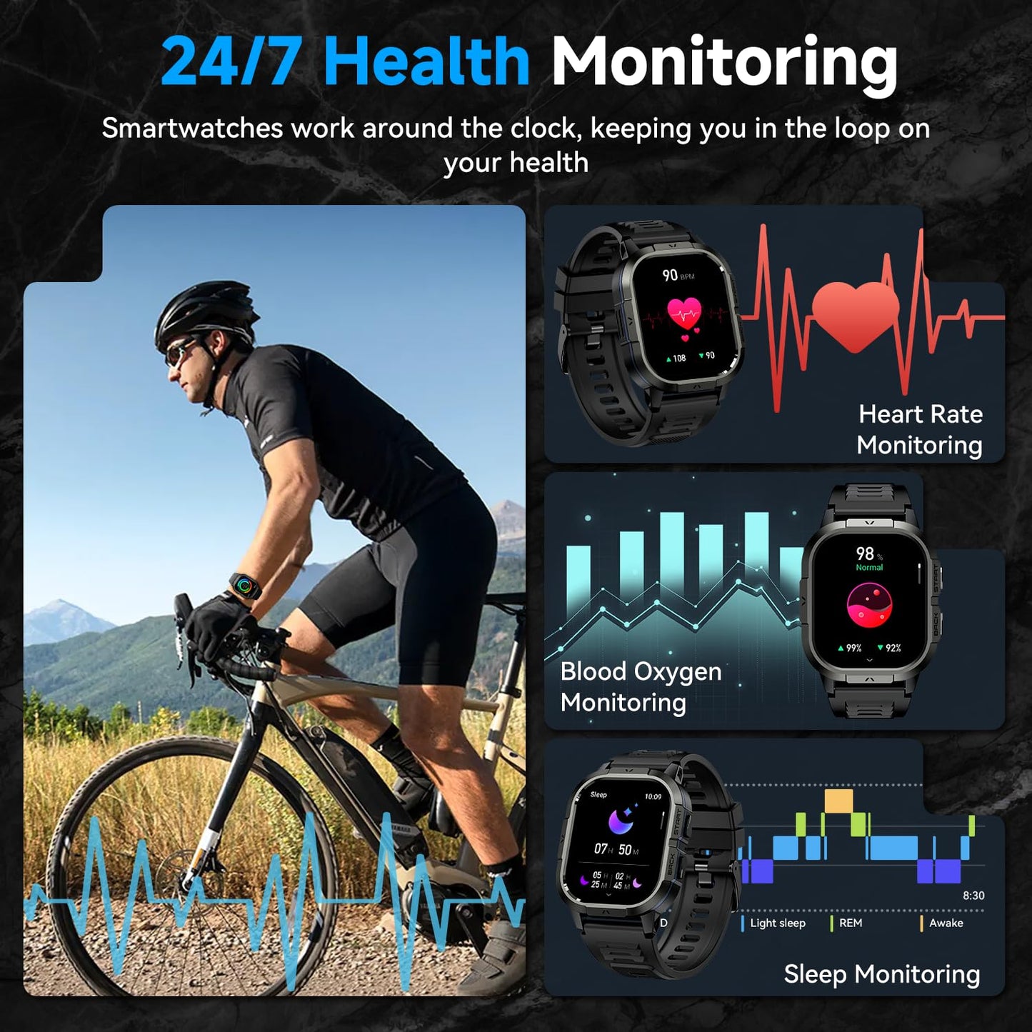 Smart Watch for Men Fitness Tracker: Military Waterproof Make Answer Call Digital Mens Watches Running Step Pedometer Smartwatch Compatible Samsung Android and iPhone Sleep Heart Rate SpO2 Monitor