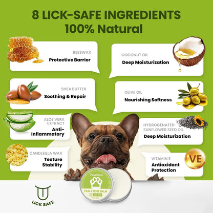 PawSono Lick-Safe Dog Paw & Nose Balm with Coconut Oil | All-Natural Dog Paw Protector Against Hot Pavement & Sand, Great for Dogs who Hate Dog Booties or Shoes (2.1 oz / 60 g)