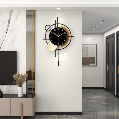 Wall Clock Decorative Large Modern Wall Clock Silent Non-Ticking Battery Operated Gold Unique Pendulum Clock for Living Room,Bedroom,Office,Kitchen,Bathroom,Wall Decor 13.8x21.9in