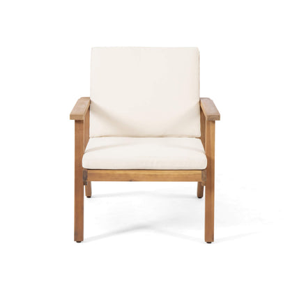Christopher Knight Home Carlos Outdoor Acacia Wood Club Chairs with Cushions (Set of 2), Brown Patina Finish, Cream