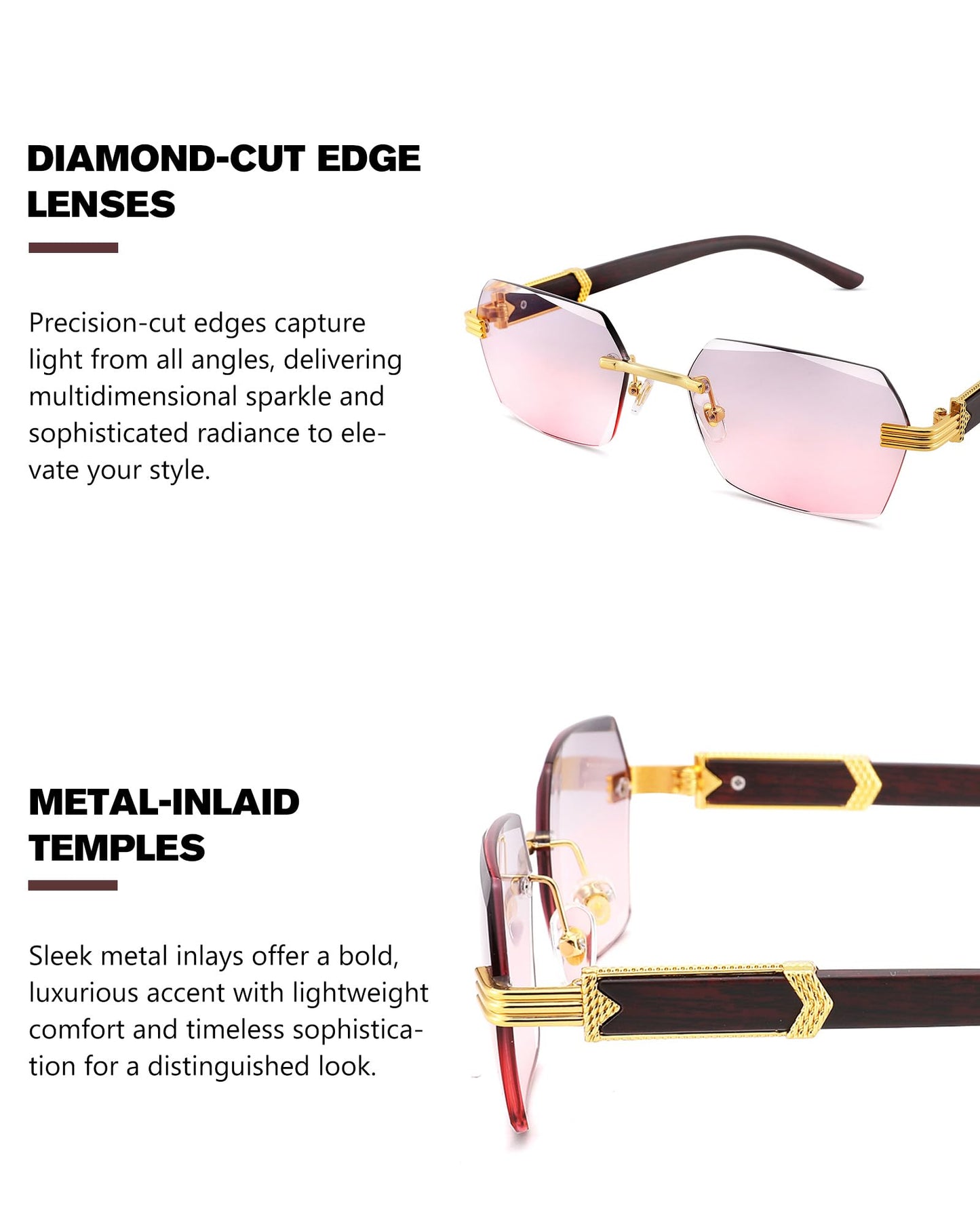 Pro Acme Rimless Rectangle Sunglasses for Men Women Hexagon Shade Eyewear Frameless y2k Glasses