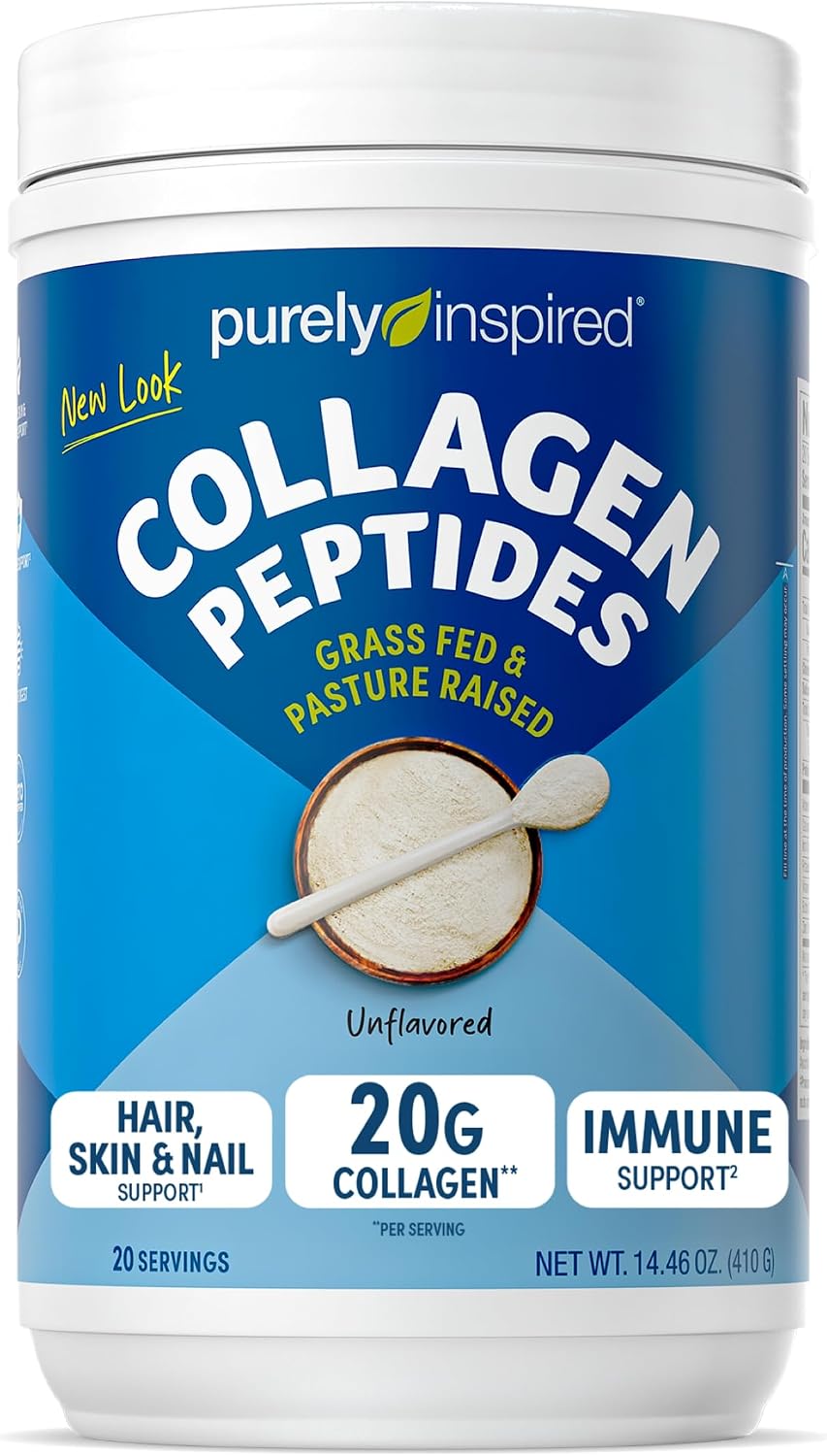Purely Inspired Collagen Powder for Women & Men, Unflavored (20 Servings) | 20g Hydrolyzed Collagen Peptides Protein Powder - Grass-Fed & Pasture Raised Supports Hair, Nail, Skin, Bone, & Joint Health