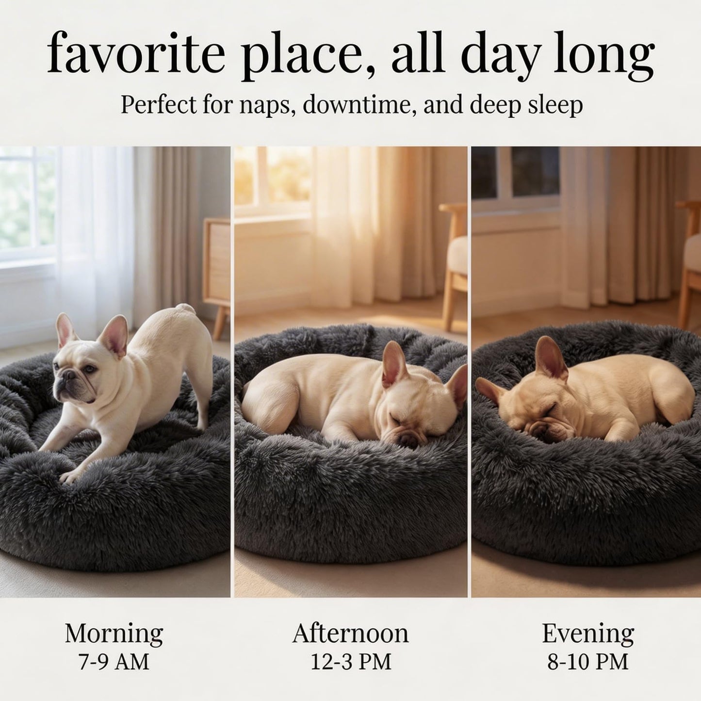 Small Calming Dogs Bed for Small Dogs Anti-Anxiety Machine Washable Fluffy Luxury Anti-Slip Waterproof Mute Base Warming Cozy Soft Pet Puppy Round Bed