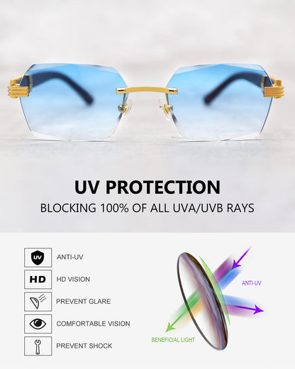 Pro Acme Rimless Rectangle Sunglasses for Men Women Hexagon Shade Eyewear Frameless y2k Glasses