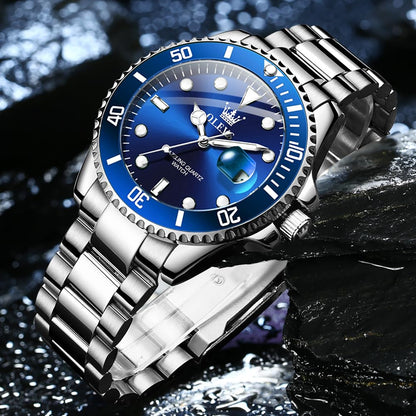 OLEVS Luxury Watches for Men Big Face Stainless Steel Business Dress Analog Quartz Watch with Day Waterproof Luminous Mens Wrist Watch