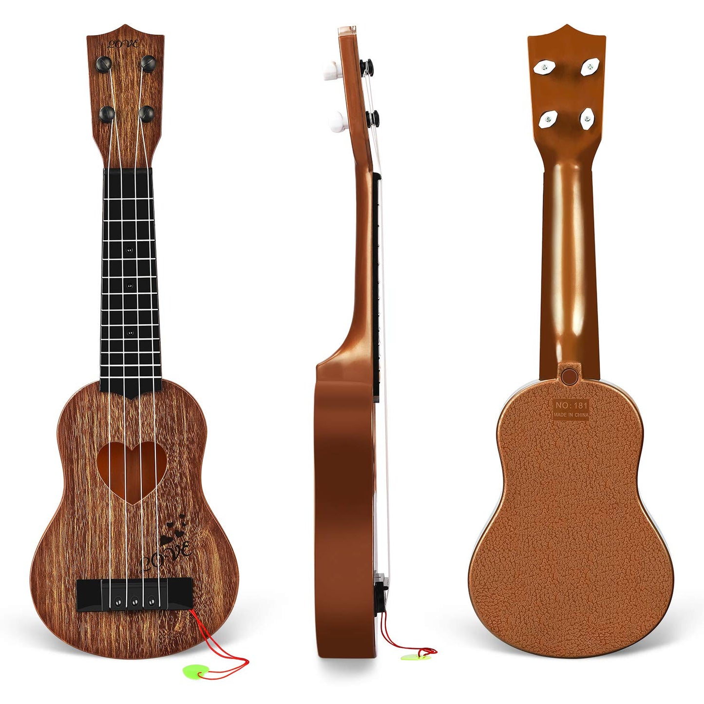 YEZI Classical Ukulele for Kids, Mini Toddler Guitar Toy with Pick, Educational Musical Instrument for Preschool Boys Girls, Early Learning Music Toy for Ages 3 4 5 6+ Years Old, Brown