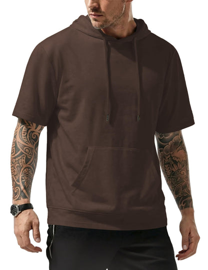 JMIERR Mens Short Sleeve Hoodie Cotton Hooded T-shirts Lightweight Solid Tops with Pocket