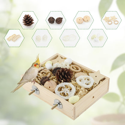 Bird Foraging Toys Box, Wooden Foraging and Shredding Toy for Birds, Bird Box for Mental Stimulation, Wood Colour
