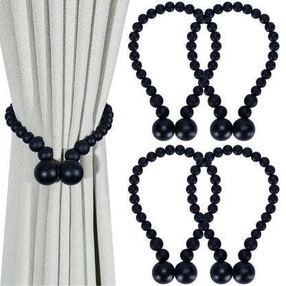 KLOGTSIND Magnetic Curtain Tiebacks, Curtain Holdbacks for Curtains 2 Pack, Wood Bead Curtain Holders for Boho Bedroom Decor, Baby Nursery Decor, Farmhouse Decor