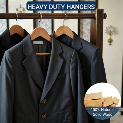 Amber Home 30 Pack Wooden Coat Hangers, Natural Wood Suit Hangers with Non-Slip Pant Bar, Clothes Hangers for Closet Organization, Shirts, Jackets, Dresses, and Pants (Natural, 30)